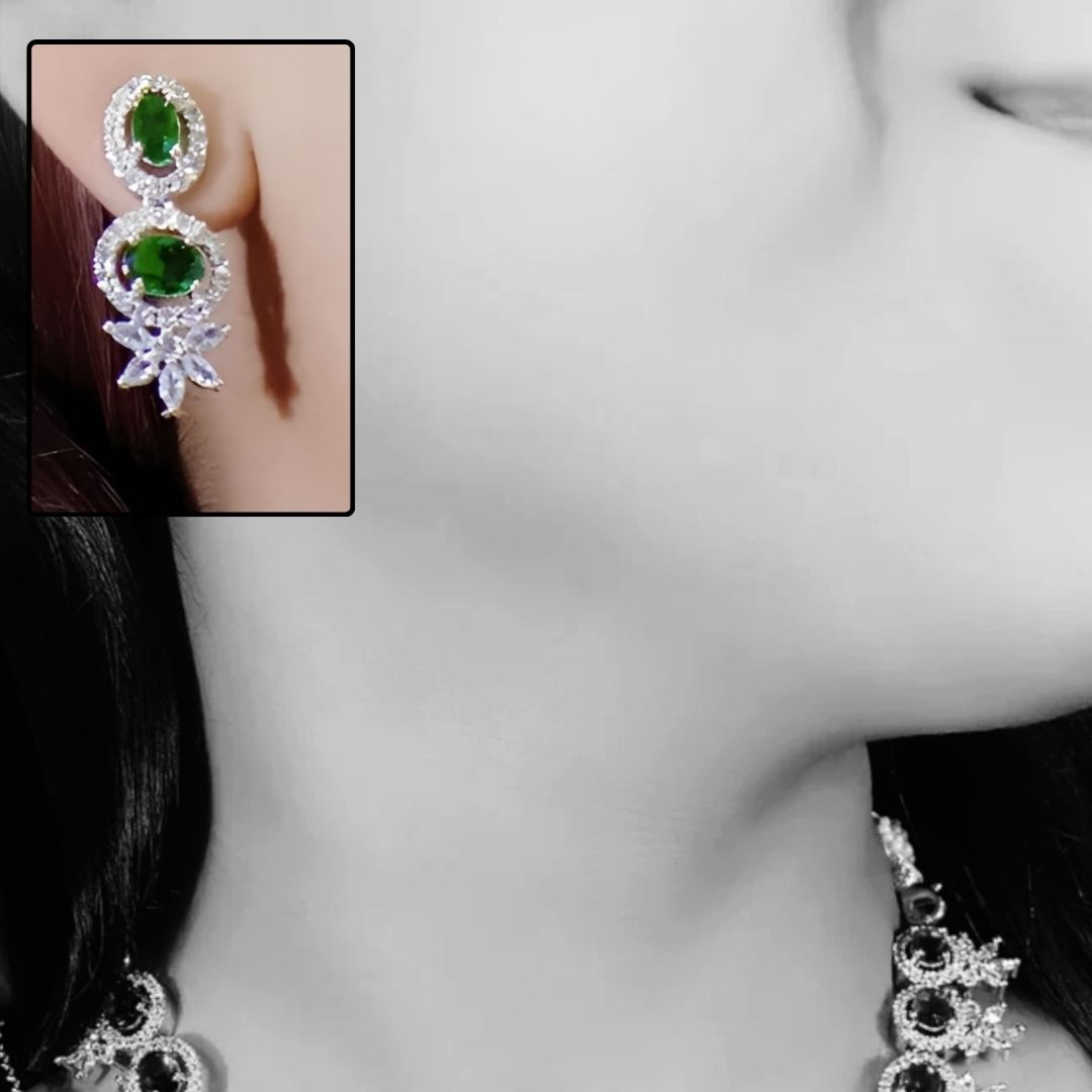 Eclaza American Diamond Necklace Set With Maangtika Cz Stone Party Wear Premium Design Jewelery