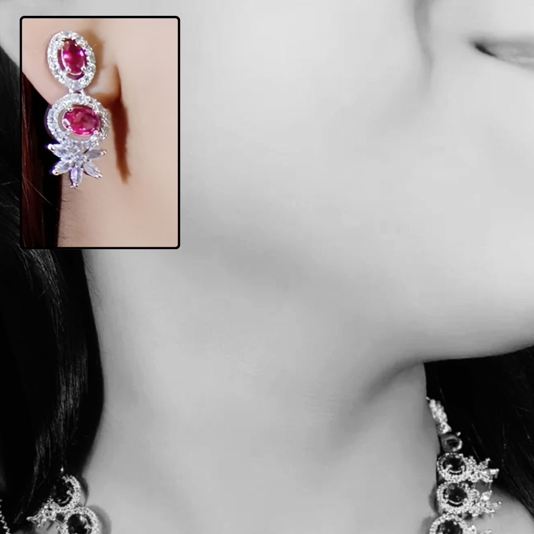 Eclaza American Diamond Necklace Set With Maangtika Cz Stone Party Wear Premium Design Jewelery