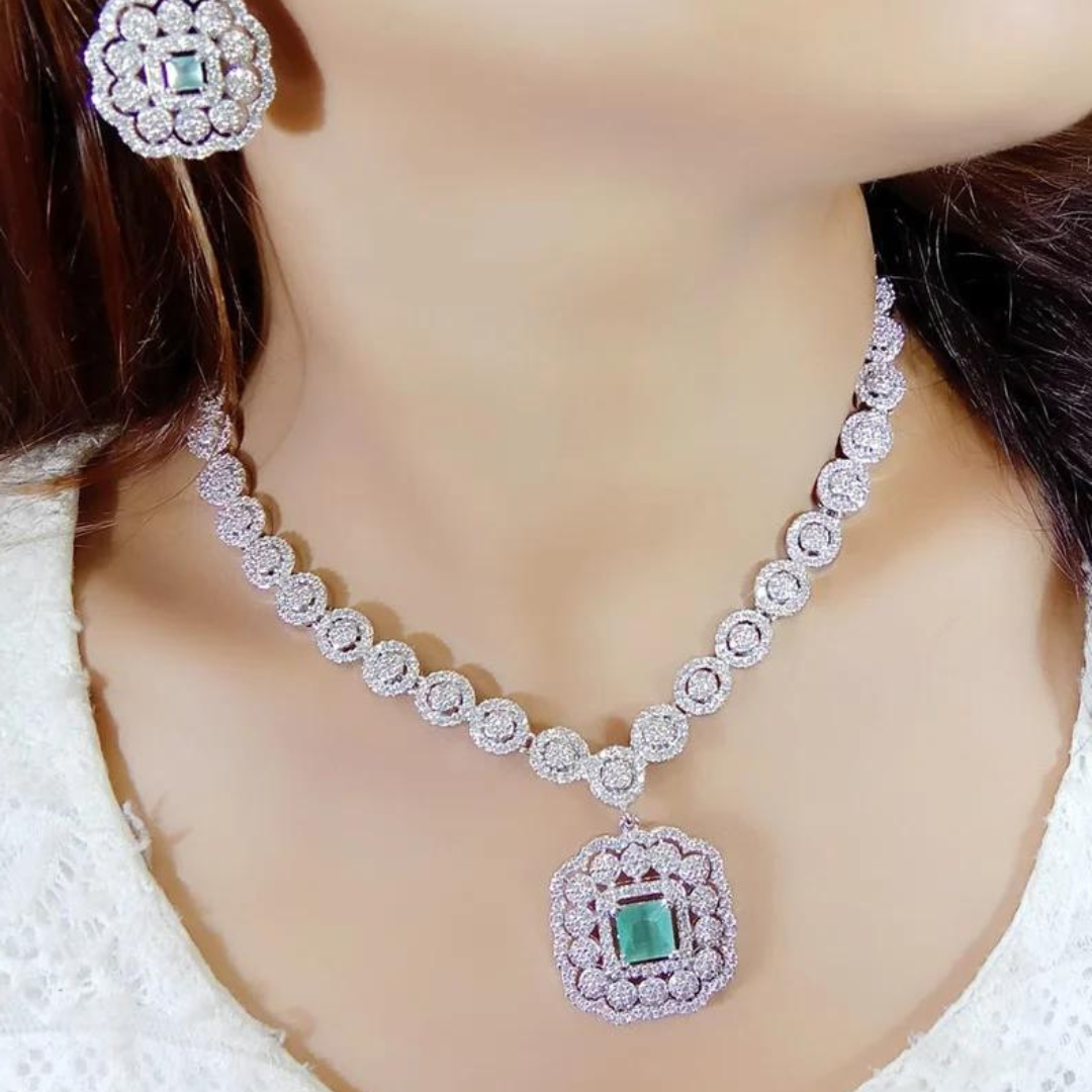 American Diamond Necklace Set With Earrings