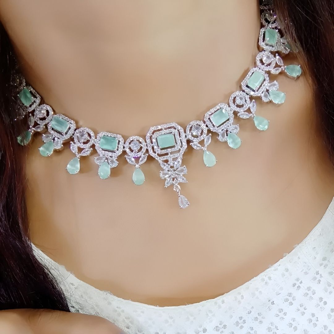 Eclaza's American Diamond Necklace Set CZ Stones Party Wear