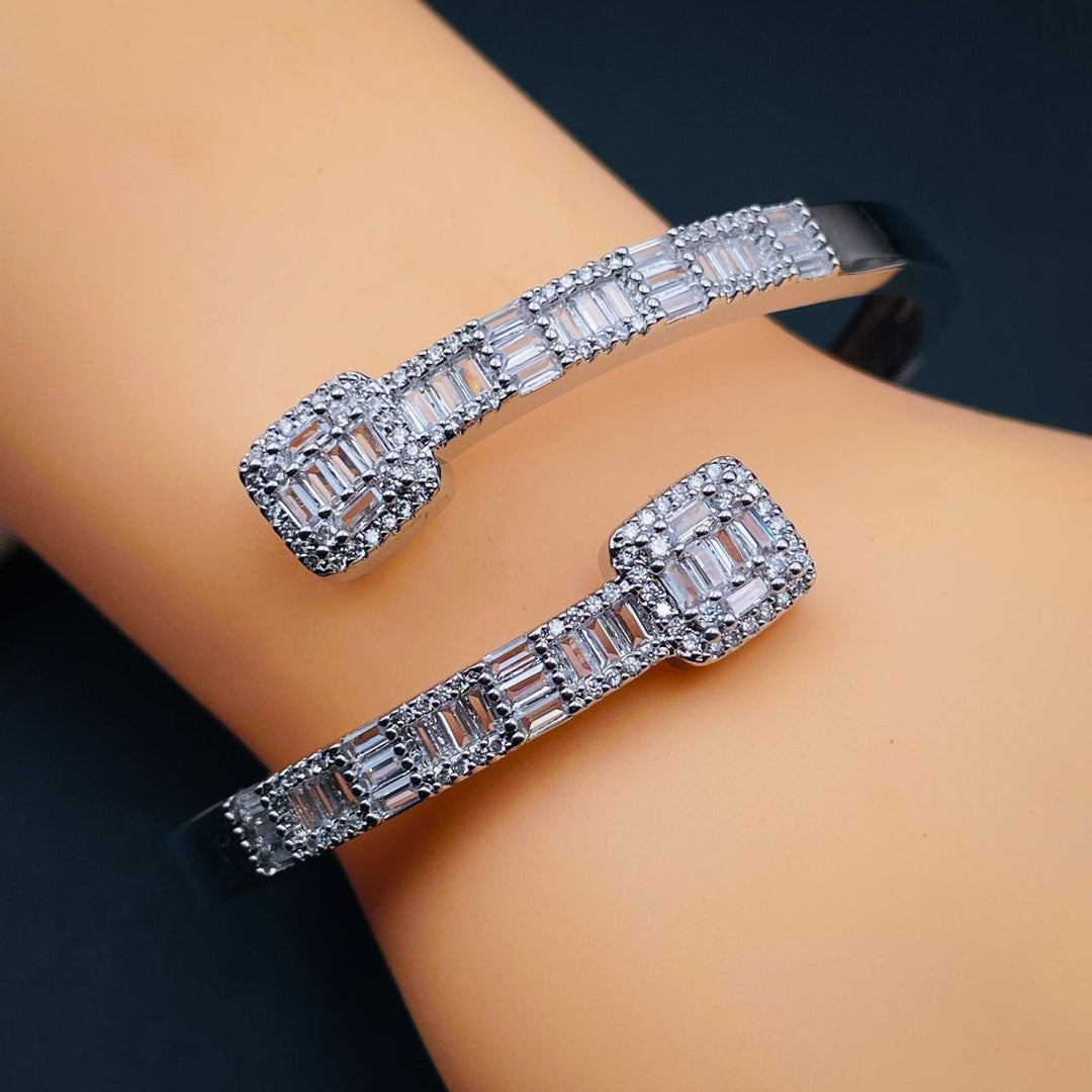 Princess Cut Dual Band Cubic Zirconia Cuff Kada Bracelet for Women