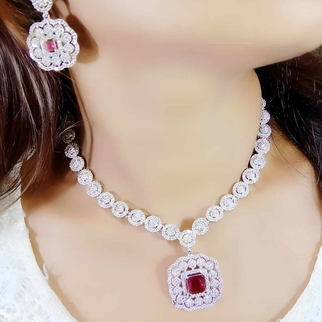 Eclaza's Premium American Diamond Necklace Set CZ Stone 8955